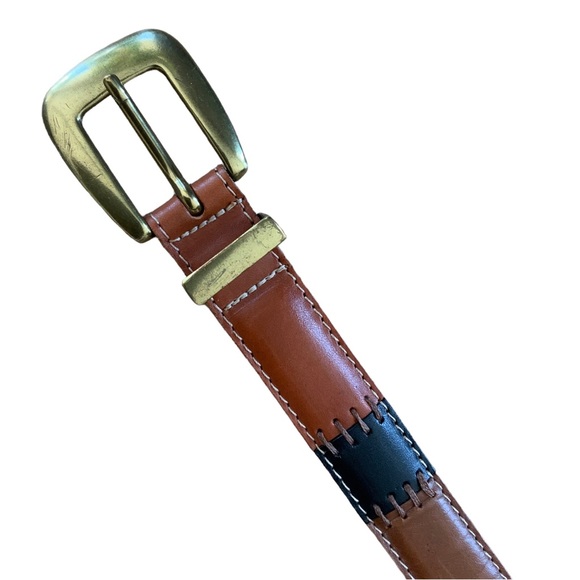 Fossil Patchwoork Leather Belt Size 34” Tan Black Green Red Y2K - Picture 3 of 8